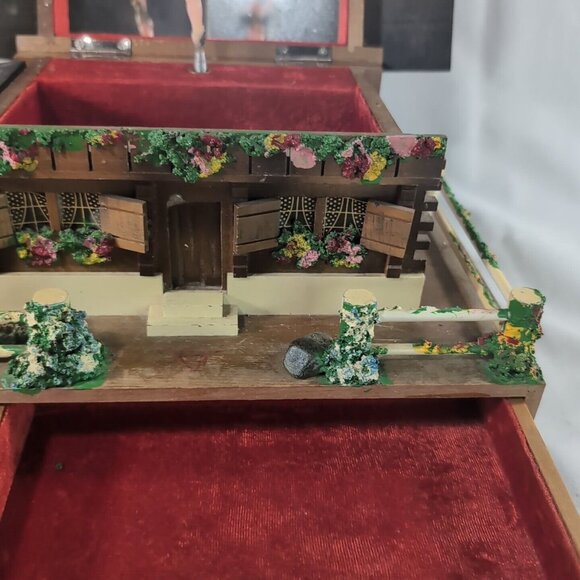 Vintage Japanese Cottage Music Box Trinket Jewelry Brown Wood Large Ballerina - Picture 9 of 16